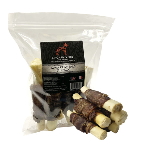 Beef Bones for Dogs K9 Carnivore's Premium Beef Wrapped Iowa Cow Tails (Pack of 10)